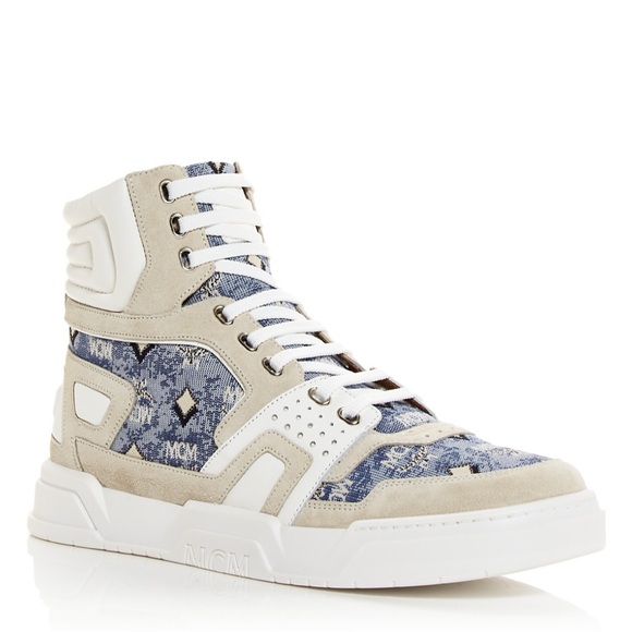 Authentic MCM Men’s Skyward Vintage Monogram High Top Sneakers - Picture 2 of 7